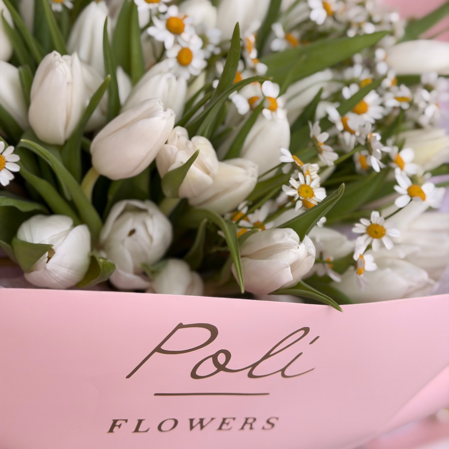 White Tulips & Chamomile Bouquet