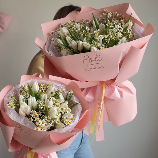 White Tulips & Chamomile Bouquet