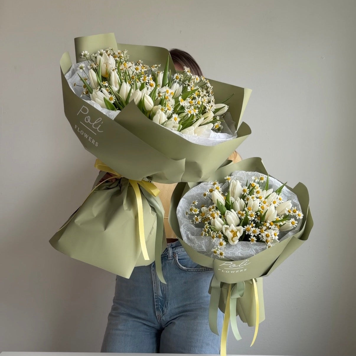 White Tulips & Chamomile Bouquet